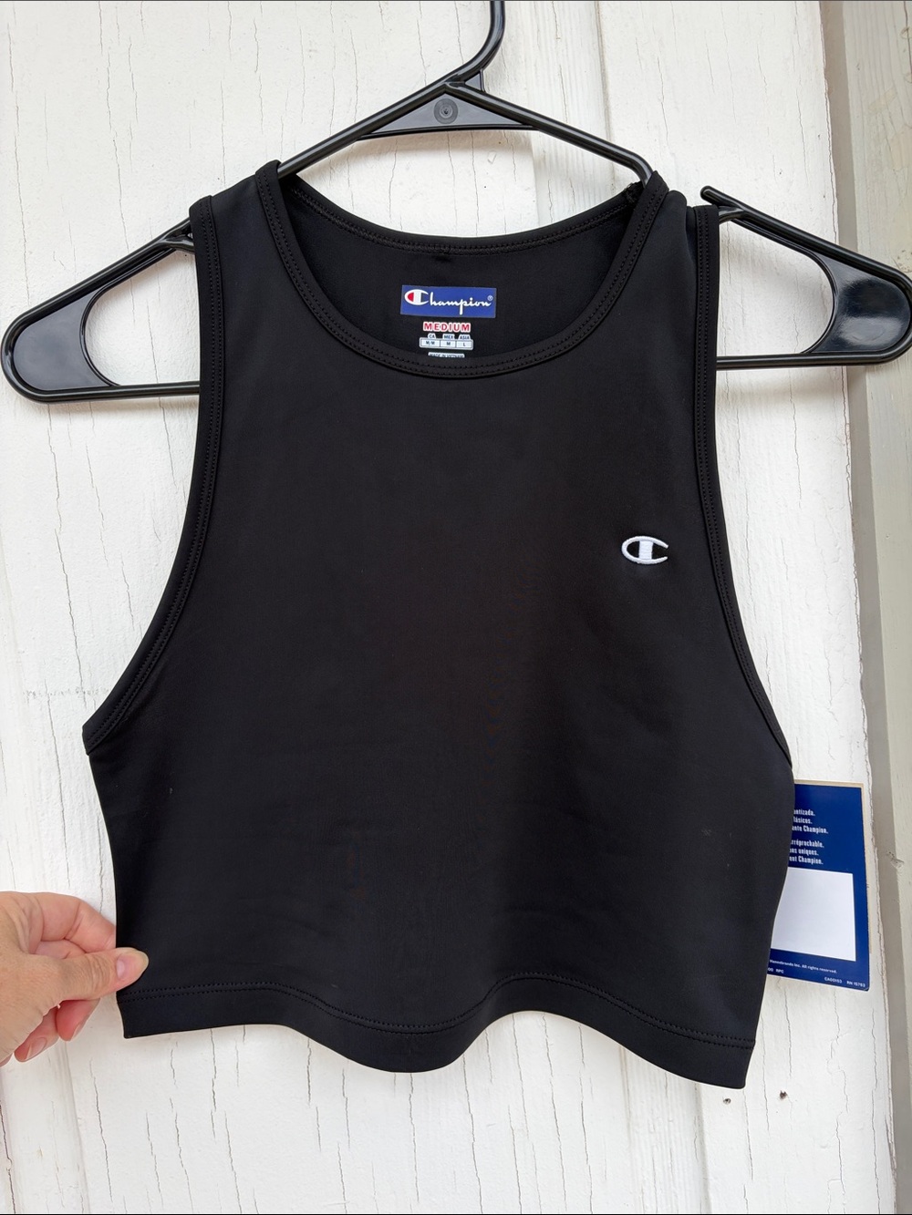 💪 Champion Black Cropped Athletic Tank with Logo NEW